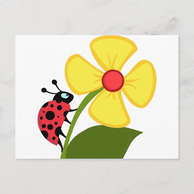 Lady Bug auf der Gelben Blume Postkarte (Vorderseite)