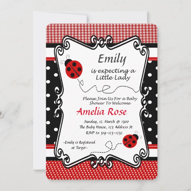 Lady Bug Baby Shower, Baby Girl, Picnic Theme Einladung (Vorderseite)
