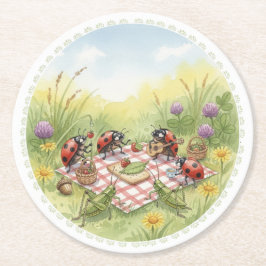 Lady bug cricket spring garden party coasters runder pappuntersetzer