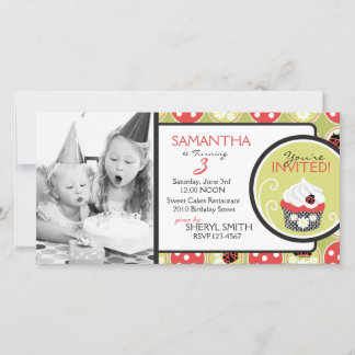 Lady Bug & Cupcake Geburtstags Einladungsfotokarte