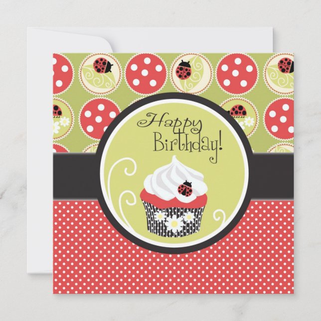 Lady Bug & Cupcake zum Geburtstag Karte (Vorderseite)