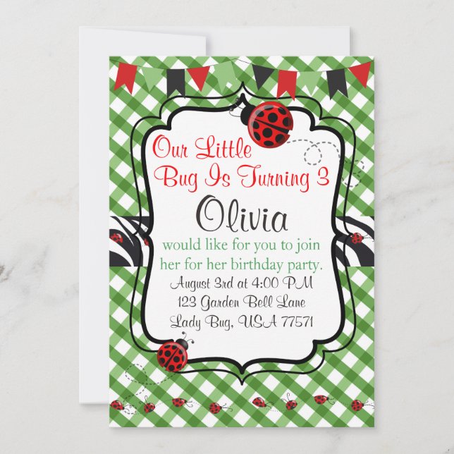 Lady Bug Garden Tee and Cakes Party Einladung (Vorderseite)