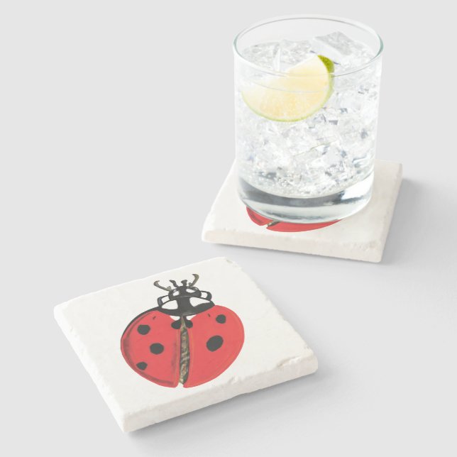 Lady Bug Illustration Steinuntersetzer (Seitenansicht)