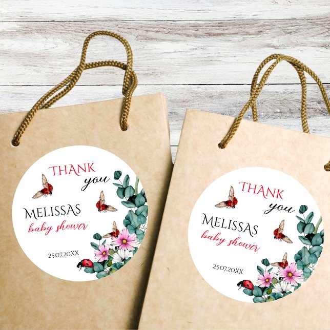 Lady Bug kleine Dame Baby Dusche Gefallen Runder Aufkleber (Lady bug little lady spring summer girls baby shower thank you favor sticker)
