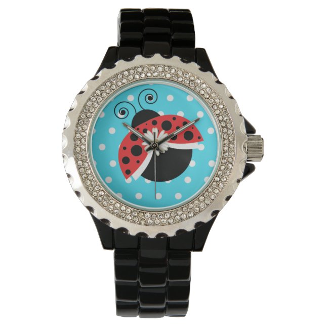 Lady Bug Polka Dot Daisy Wrist Watch Ladybug Armbanduhr (Vorderseite)