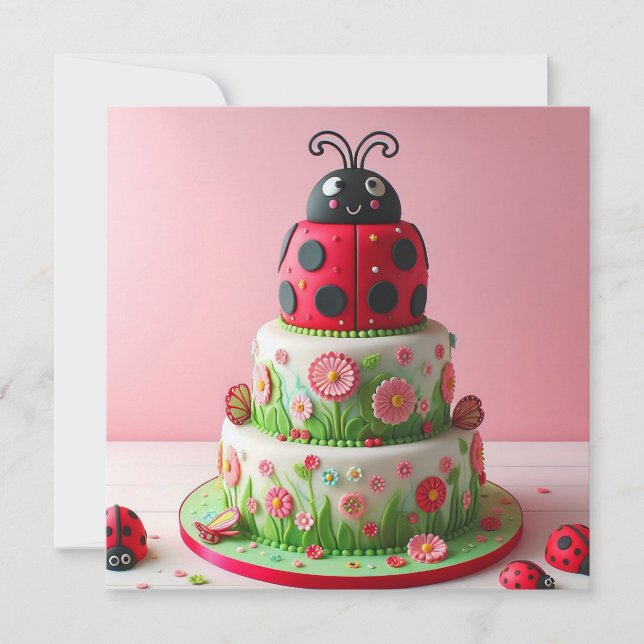 LADY BUG UND BLUME KINDERGEBURTSTAG CAKE KARTE (Vorderseite)