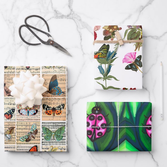 Lady bugs Butterflies insekt Sheet Music Blume Geschenkpapier Set (Vorderseite)