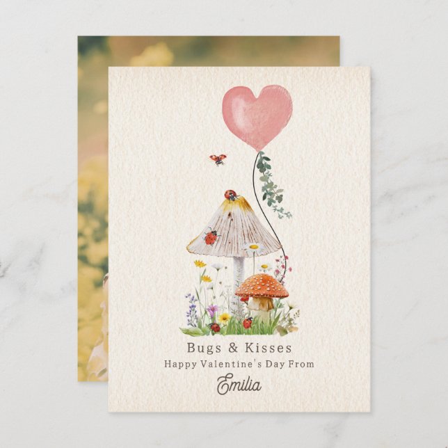 Lady Bugs & Kisses Classroom Valentine Foto Postkarte (Vorne/Hinten)