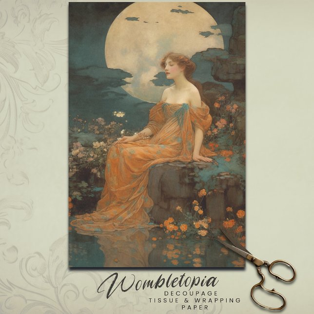 Lady by Moonlight, Art Nouveau Decoupage Seidenpapier (Von Creator hochgeladen)