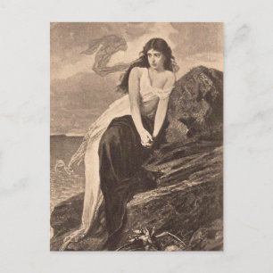 Lady by the sea vintage art victorian gothic postkarte