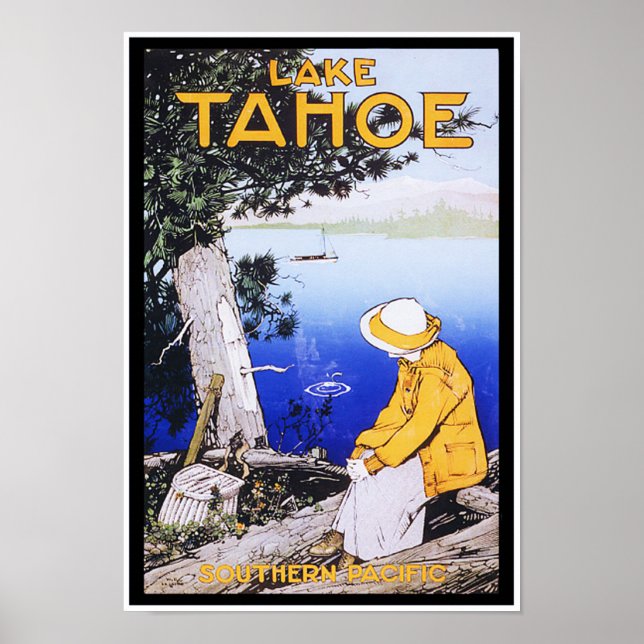 Lady by Tranquil Lake Tahoe Vintage Travel Poster (Vorne)