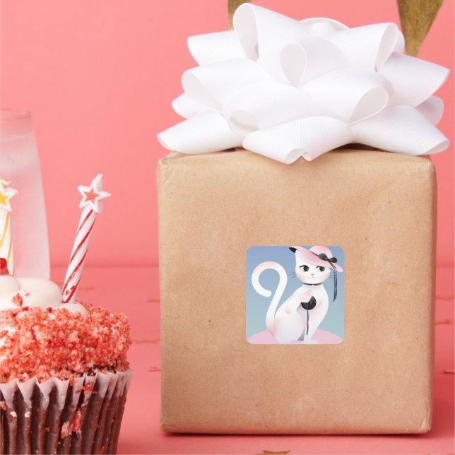 Lady Cat Quadratischer Aufkleber (Party)