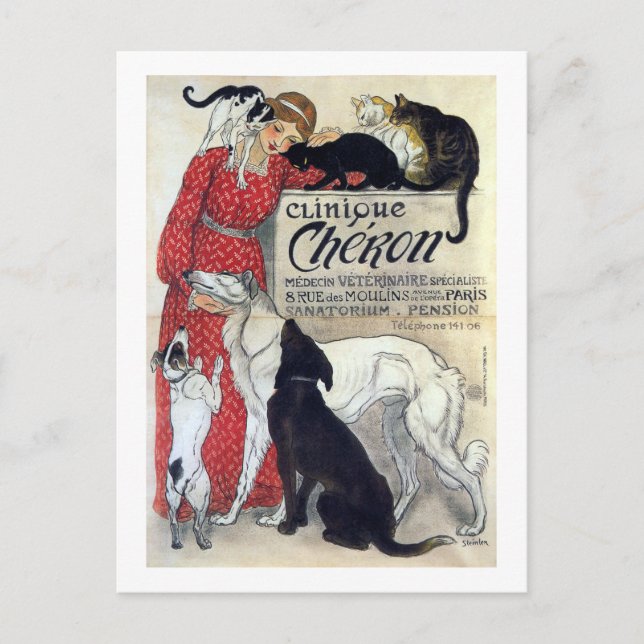 Lady, Cats & Hunde, Alexandre Steinlen Postkarte (Vorderseite)