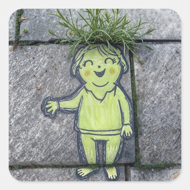 Lady Chalk Doodle Street Art Quadratischer Aufkleber (Vorderseite)