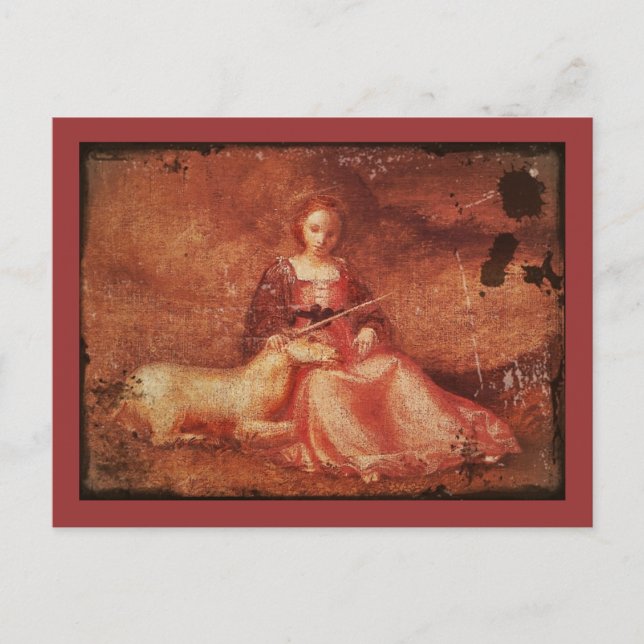Lady Chastity Holding Unicorn Postkarte (Vorderseite)