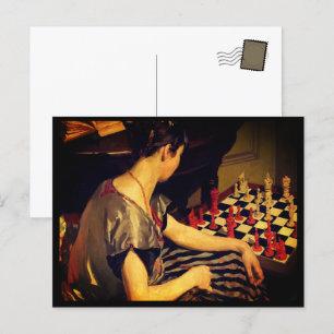 Lady Chess Player Vintag Art Ninneunzehnten Jahrhu Postkarte