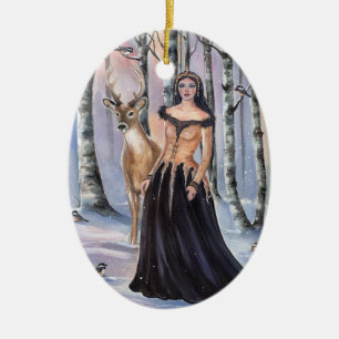 Lady Chickadee Fantasy Art von Renee Lavoie Keramik Ornament