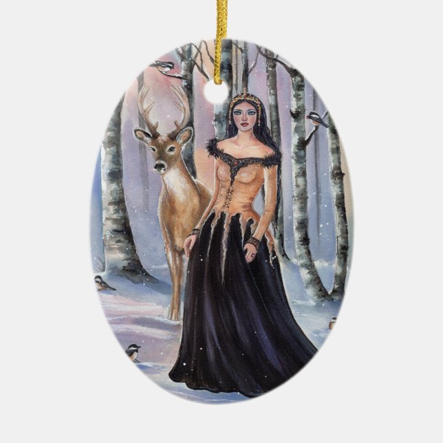 Lady Chickadee Fantasy Art von Renee Lavoie Keramik Ornament (Vorne)