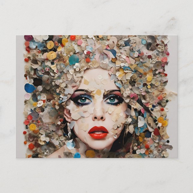 Lady Colorful Mixed Media Collage Postkarte (Vorderseite)