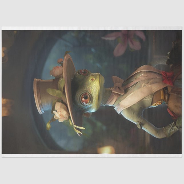 Lady Cricket in grüner Decoupage gekleidet Seidenpapier (Vorderseite)