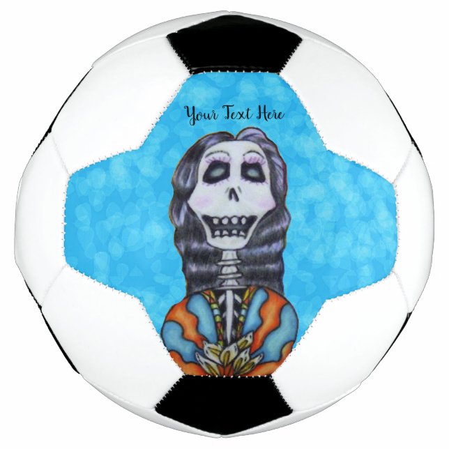 Lady Day of Dead Skeleton Cape White Blume Blue Fußball (Vorderseite)