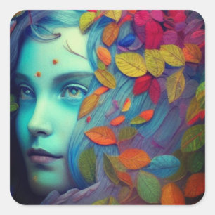 Lady der Blätter Quadratischer Aufkleber