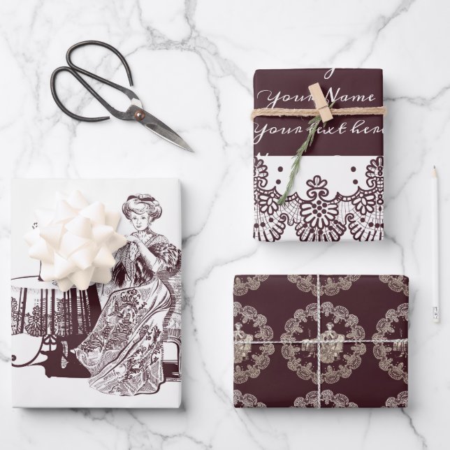 Lady Drinks Tee Wrapping Papier Flachblatt Set von (Vorderseite)