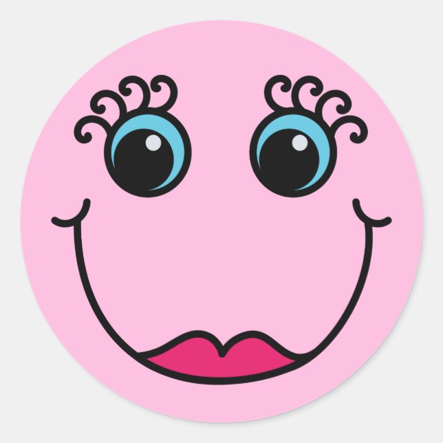 Lady Emoji Face Light Pink Runder Aufkleber (Vorderseite)