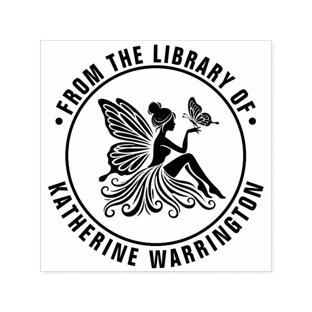 Lady Fairy Holding Butterfly Bibliotheksname Permastempel (Design)