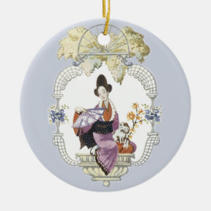 Lady Fan und Hund Keramikornament