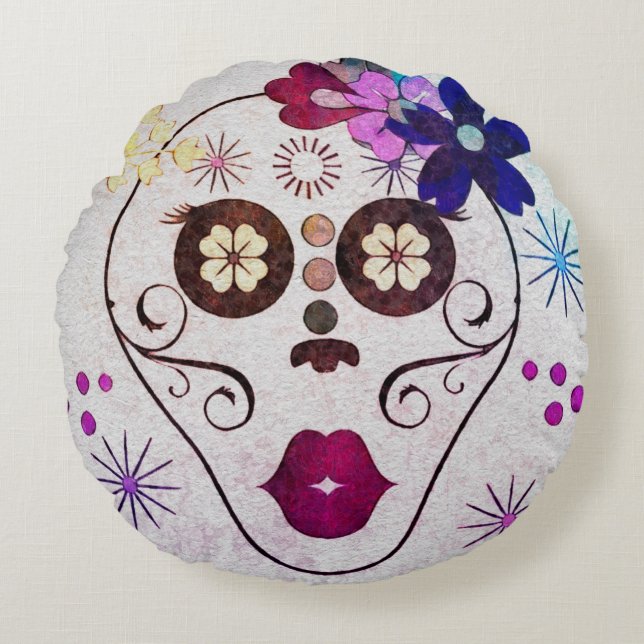 Lady Flor Rundes Kissen (Vorderseite)