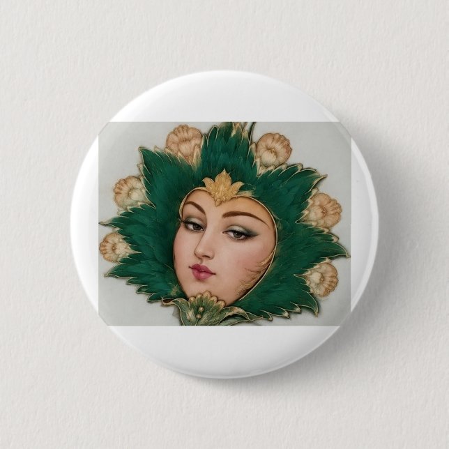 Lady Flower Smaragd & Gold | Persische Teppichkuns Button (Vorderseite)