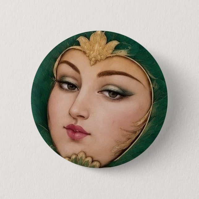 Lady Flower Smaragd & Gold | Persische Teppichkuns Button (Vorderseite)
