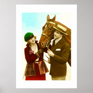 Lady, gent und Pferd Vintag Poster