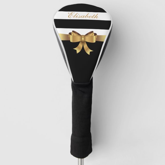 Lady Golf Golden Bow Black Bold Streifen Monogram Golf Headcover (Vorderseite)