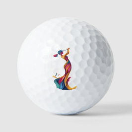 Lady Golf, Silhouette, bunt, perfekter Schwung Golfball