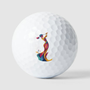 Lady Golf, Silhouette, bunt, perfekter Schwung Golfball
