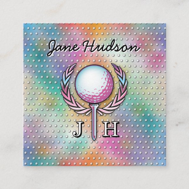 Lady Golfer Custom Monogram Design Quadratische Visitenkarte (Vorderseite)