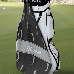 Lady Golfer Cutomized Name Pattern Schwarz Grau Golfhandtuch