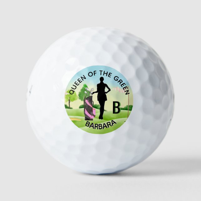 Lady Golfer Golfplatz Individuelle Name 3-D Monogr Golfball (Vorderseite)