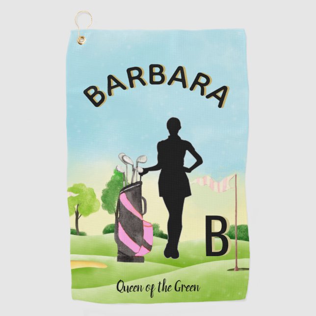 Lady Golfer Golfplatz Individuelle Name 3-D Monogr Golfhandtuch (Vorderseite)