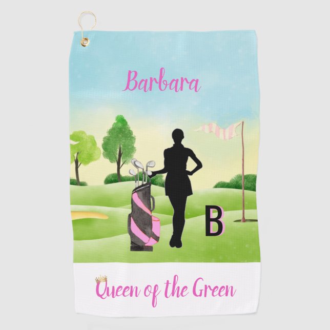 Lady Golfer Golfplatz Individuelle Name 3-D Monogr Golfhandtuch (Vorderseite)