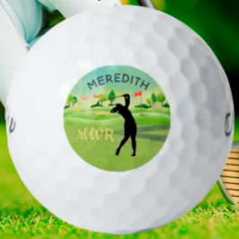 Lady Golfer Greens Monogram Name Golfball