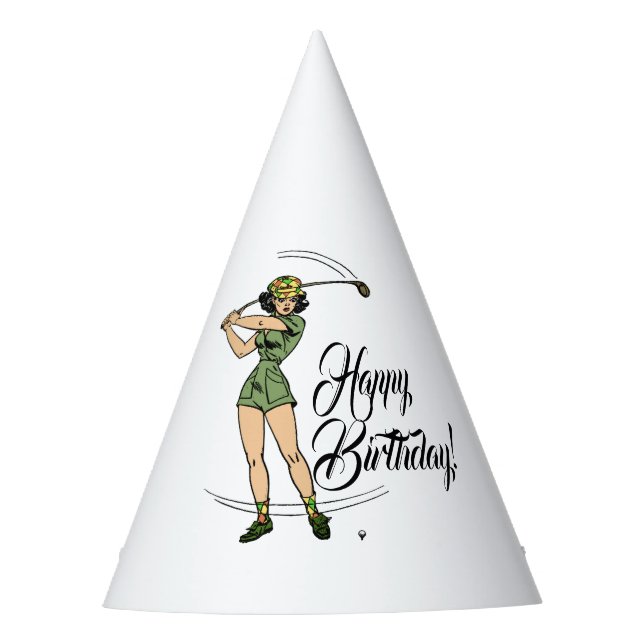 Lady Golfer Happy Birthday Partyhütchen (Vorderseite)