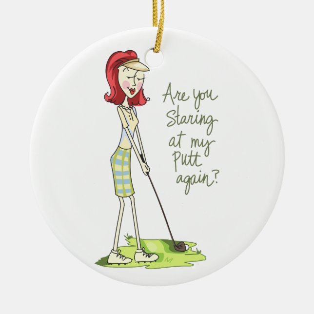 Lady Golfer Keramik Ornament (Vorne)
