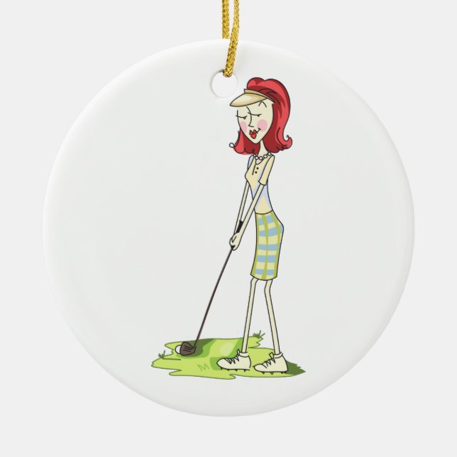 Lady Golfer Keramik Ornament (Vorne)