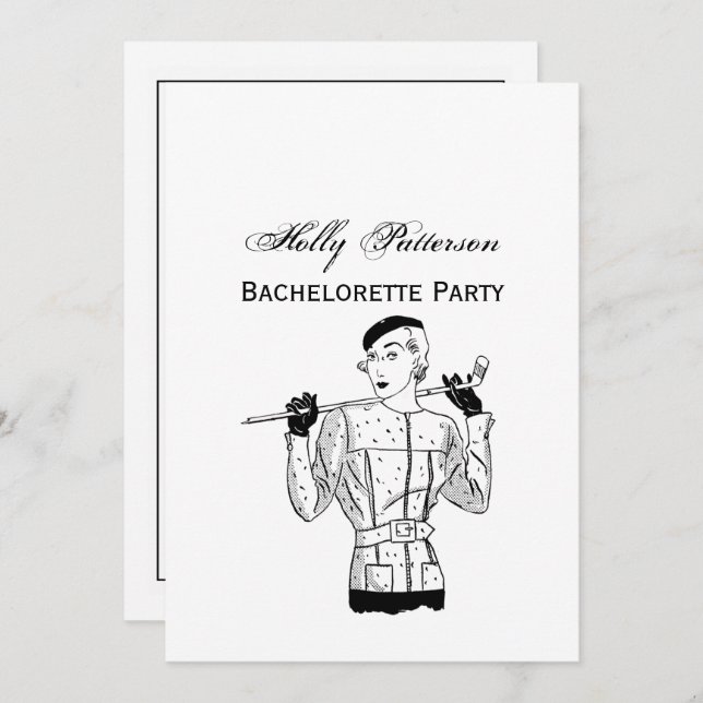 Lady Golfer mit Golf Club der 30er Jahre Einladung (Vorne/Hinten)