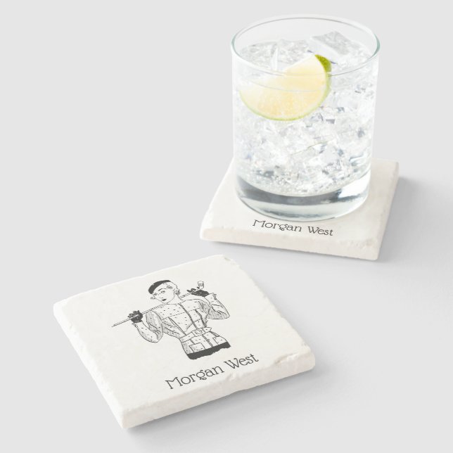 Lady Golfer mit Golf Club der 30er Jahre Steinuntersetzer (Seitenansicht)