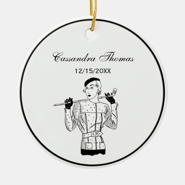 Lady Golfer mit Golf in den 30er Jahren Keramik Ornament (Vorne)