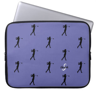 Lady Golfer Muster Monogramm Name Periwinkle Blau  Laptopschutzhülle